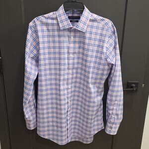 Tommy Hilfiger THFlex Athletic Men's Dress Shirt 16 32/33 Blue Pink Check LG